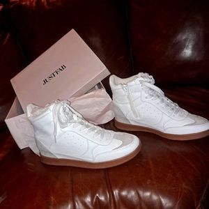 white JustFab high top sneakers
